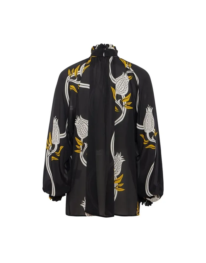 La Doublej Cerere Blouse Melograno Black and White In Crepe Marocain Women Shirts and Tops