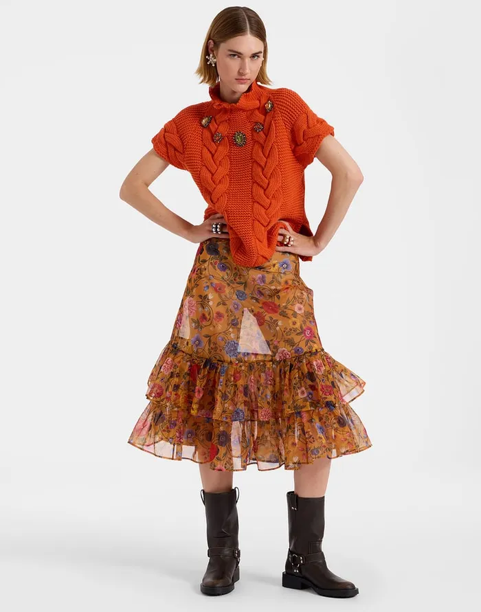 La Doublej Charlotte Skirt Botticelli Rust In Organza Women Skirts