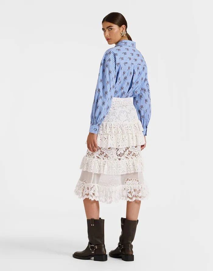 La Doublej Footloose Lacey Skirt White In Cotton Lace Women Skirts
