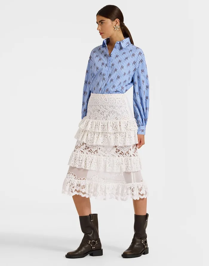 La Doublej Footloose Lacey Skirt White In Cotton Lace Women Skirts