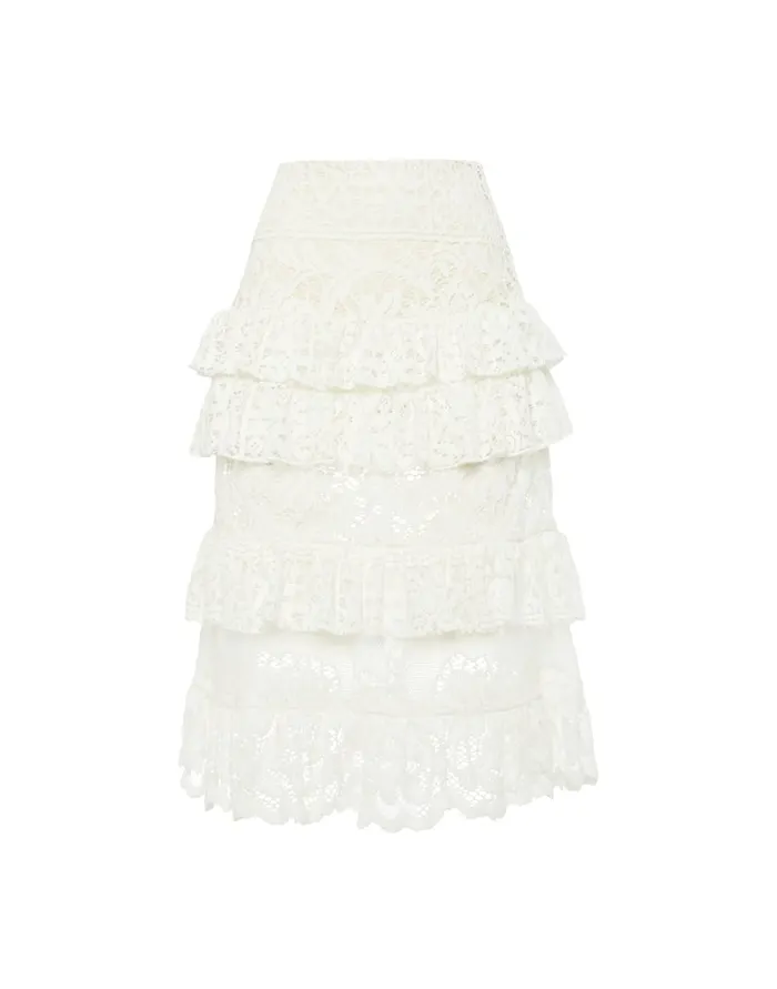 La Doublej Footloose Lacey Skirt White In Cotton Lace Women Skirts