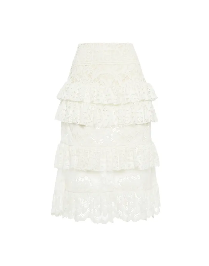 La Doublej Footloose Lacey Skirt White In Cotton Lace Women Skirts
