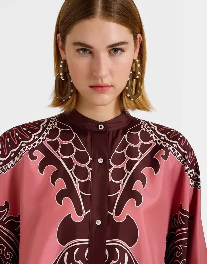 La Doublej Foulard Shirt Oltrarno Place Pink In Silk Twill Women Party Dressing