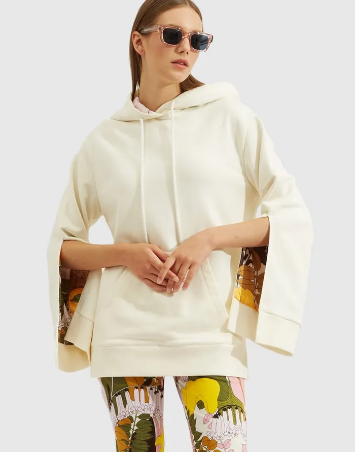 La Doublej Girlfriend Hoodie Solid Ivory In Jersey Women TShirts and Sweatshirts