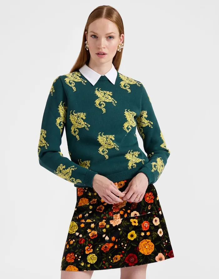 La Doublej Gryphos Sweater Dark Green In Fleece Jacquard Women Knitwear