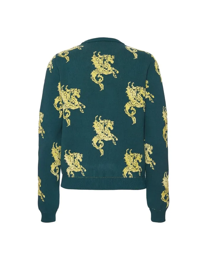 La Doublej Gryphos Sweater Dark Green In Fleece Jacquard Women Knitwear