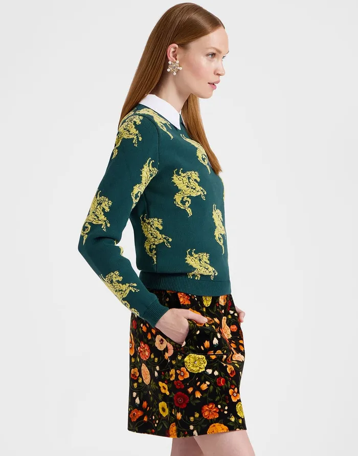 La Doublej Gryphos Sweater Dark Green In Fleece Jacquard Women Knitwear