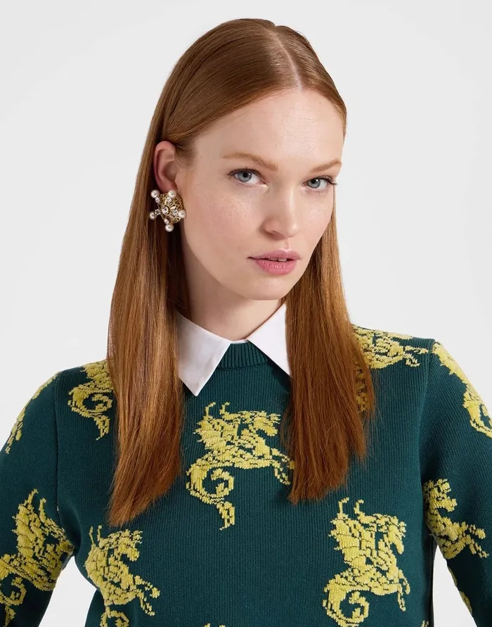 La Doublej Gryphos Sweater Dark Green In Fleece Jacquard Women Knitwear