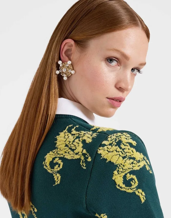 La Doublej Gryphos Sweater Dark Green In Fleece Jacquard Women Knitwear
