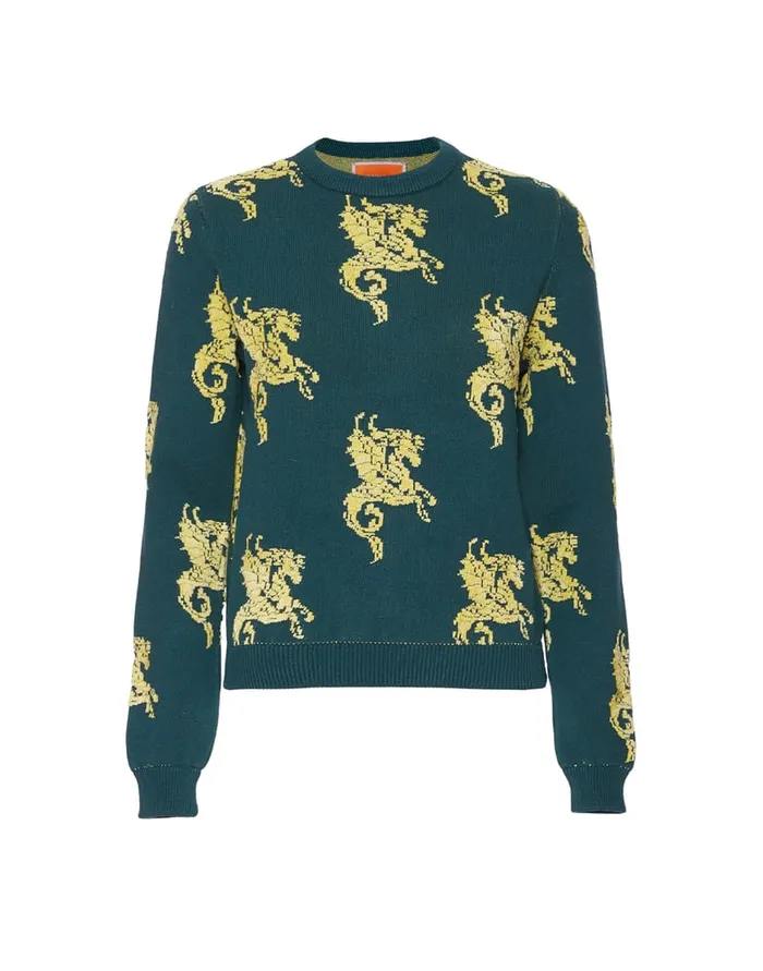 La Doublej Gryphos Sweater Dark Green In Fleece Jacquard Women Knitwear