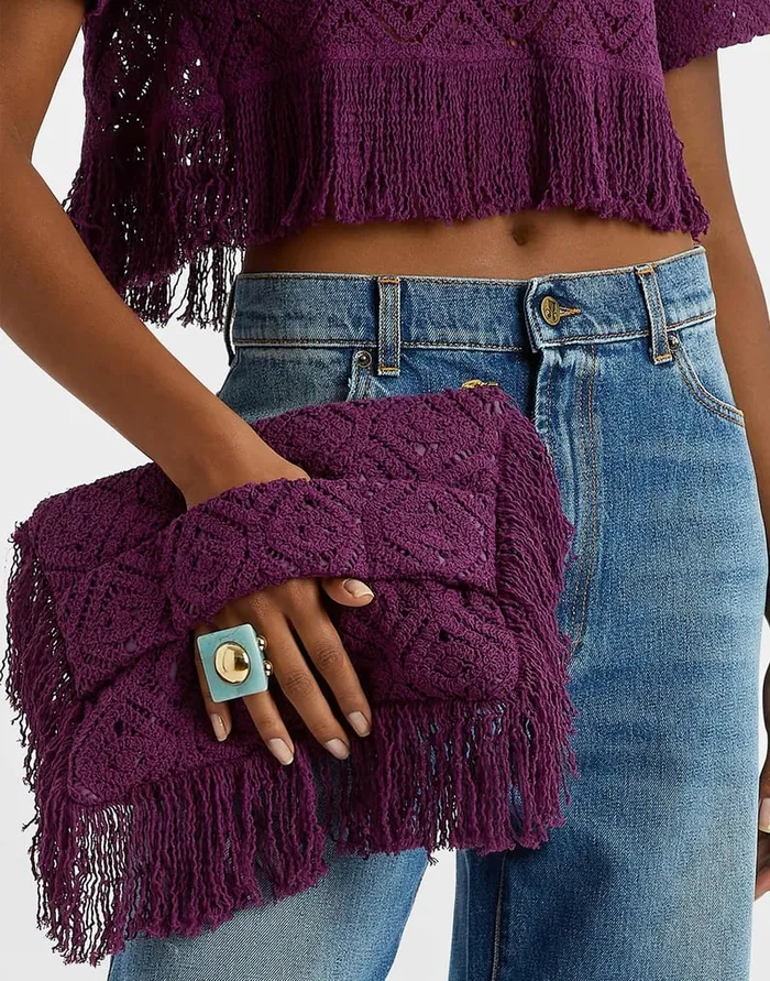 La Doublej Hand Pochette Plaza Purple In Macram Women Bags and Pochettes