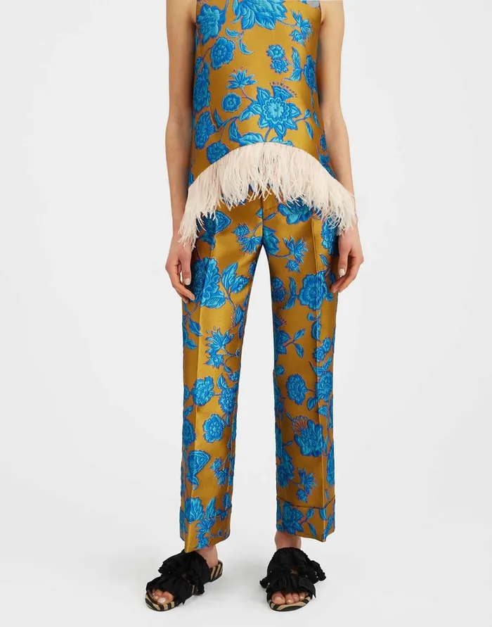 La Doublej Hendrix Pants Hottie Turquoise In Jacquard Women Shorts and Pants