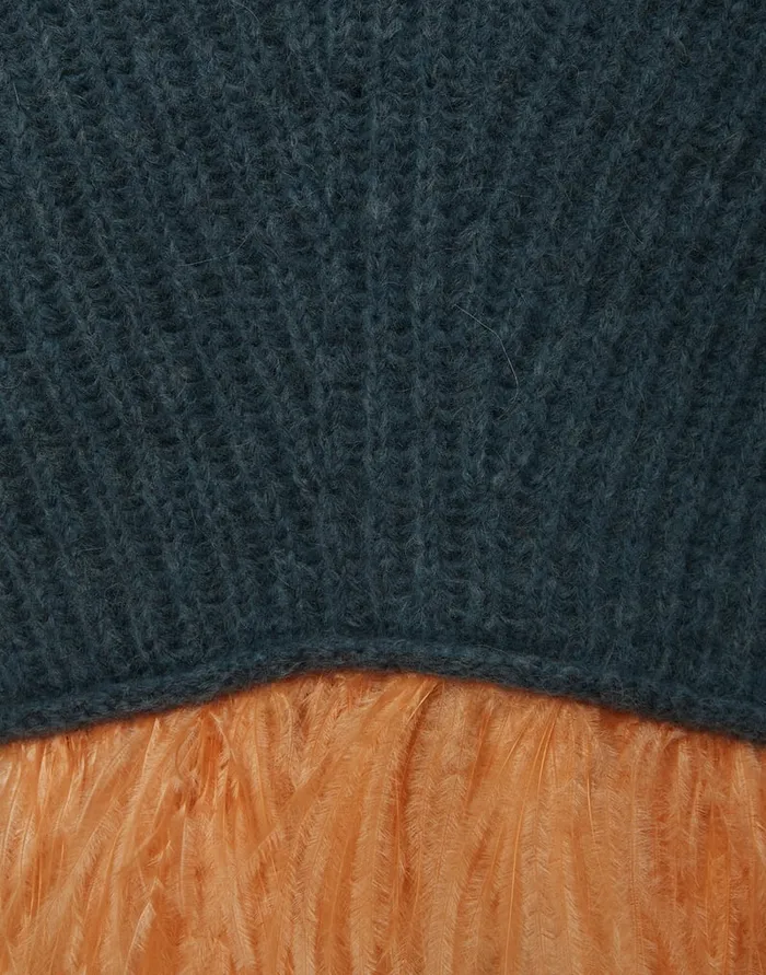 La Doublej High Kick Sweater Blue In Wool With Feathers Women Knitwear