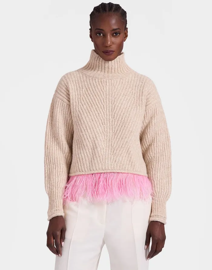 La Doublej High Kick Sweater Ivory In Wool With Feathers Women Knitwear