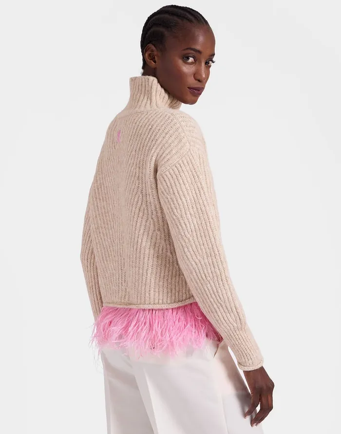 La Doublej High Kick Sweater Ivory In Wool With Feathers Women Knitwear