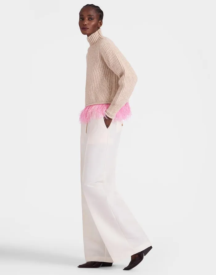 La Doublej High Kick Sweater Ivory In Wool With Feathers Women Knitwear