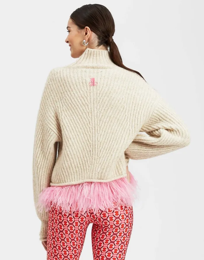 La Doublej High Kick Sweater Ivory In Wool With Feathers Women Knitwear