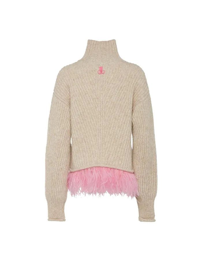 La Doublej High Kick Sweater Ivory In Wool With Feathers Women Knitwear