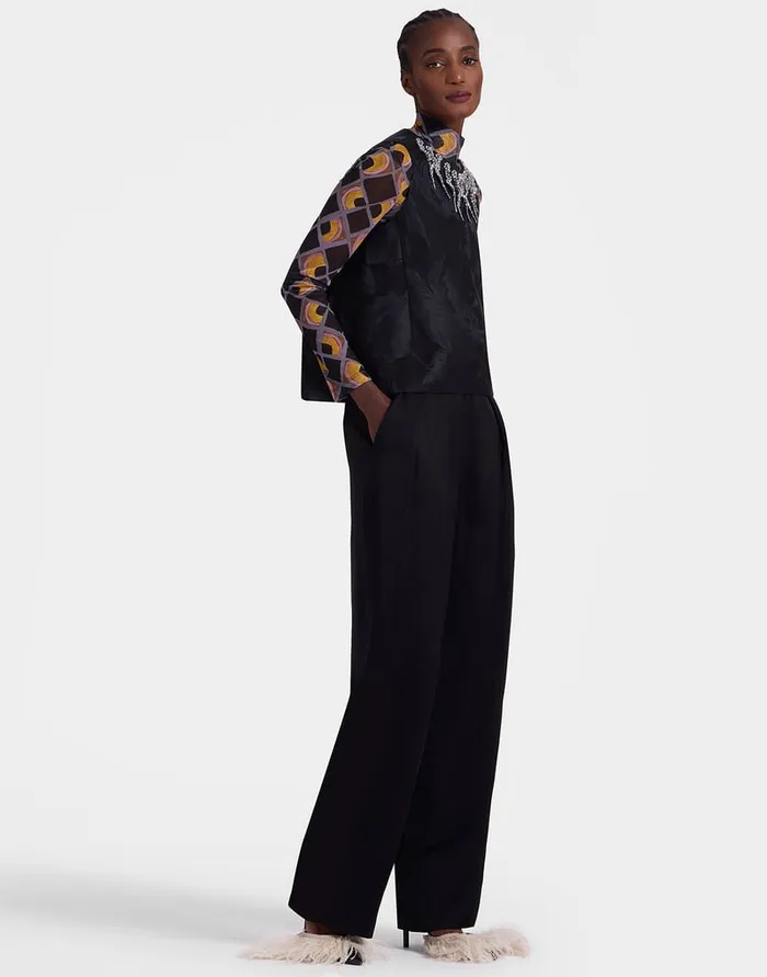 La Doublej La Scala Top Sylph Black In Jacquard Embroidered Women Shirts and Tops