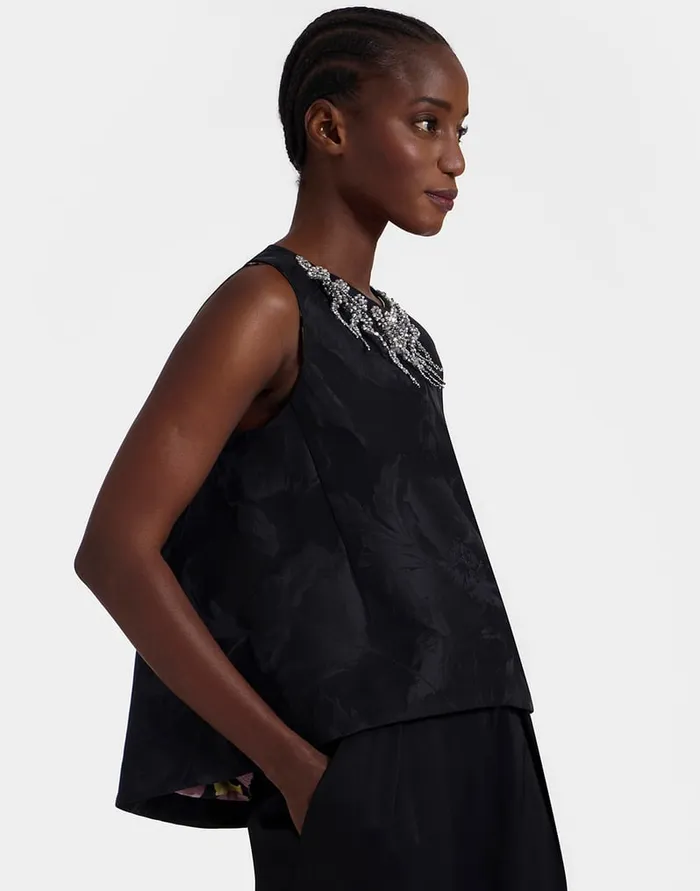 La Doublej La Scala Top Sylph Black In Jacquard Embroidered Women Shirts and Tops