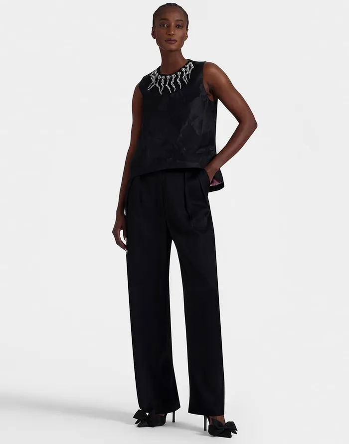 La Doublej La Scala Top Sylph Black In Jacquard Embroidered Women Shirts and Tops