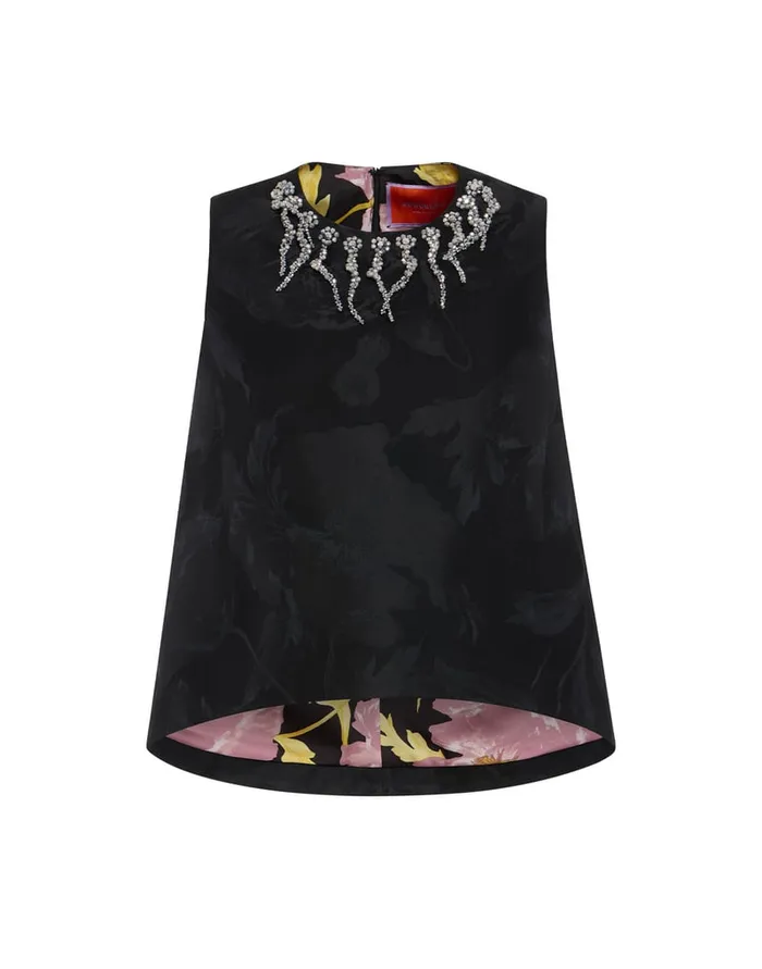 La Doublej La Scala Top Sylph Black In Jacquard Embroidered Women Shirts and Tops