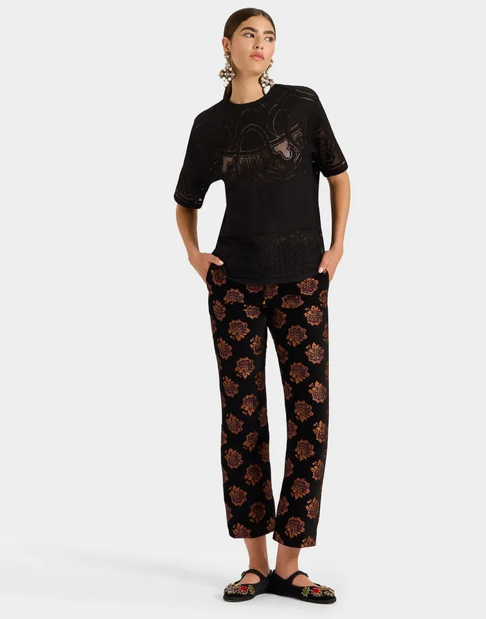 La Doublej Lacey House TShirt Solid Black In Embroidered Cotton Women TShirts and Sweatshirts