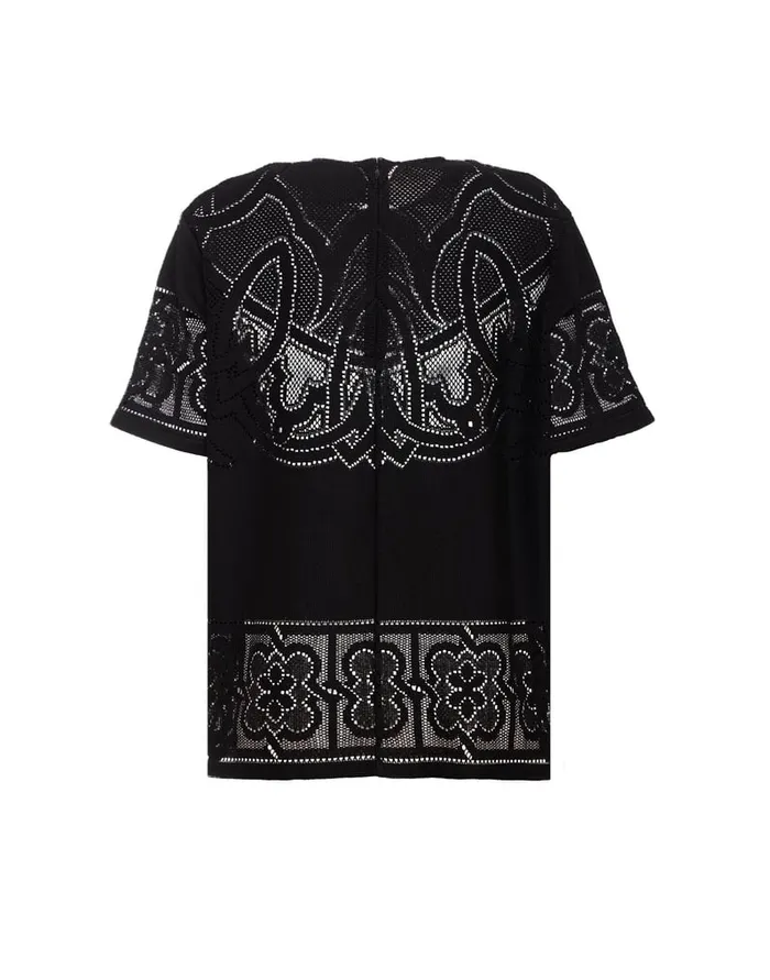 La Doublej Lacey House TShirt Solid Black In Embroidered Cotton Women TShirts and Sweatshirts