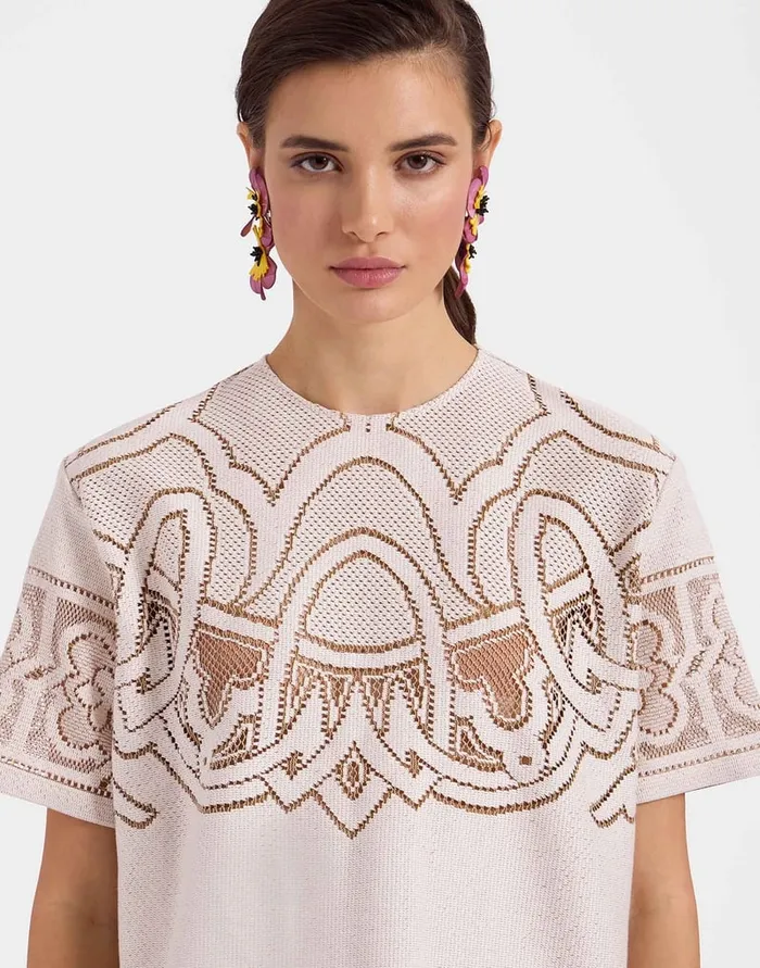 La Doublej Lacey House TShirt Solid White Smoke In Embroidered Cotton Women Shirts and Tops