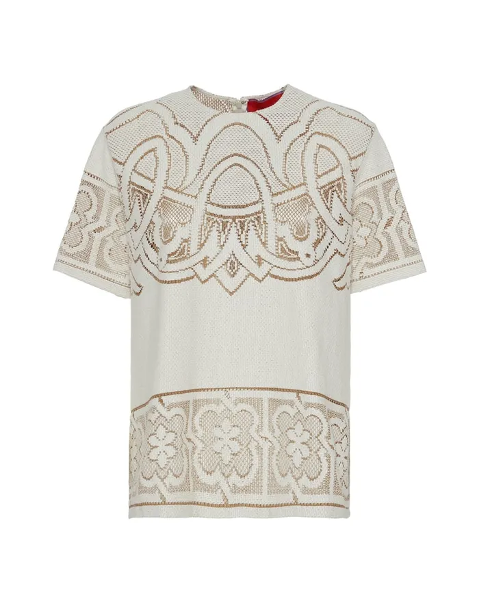 La Doublej Lacey House TShirt Solid White Smoke In Embroidered Cotton Women Shirts and Tops