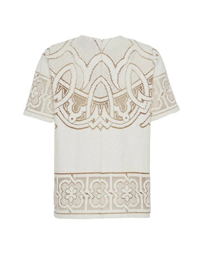 La Doublej Lacey House TShirt Solid White Smoke In Embroidered Cotton Women Shirts and Tops