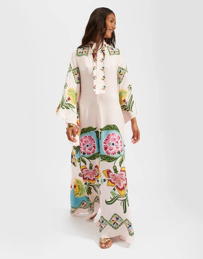 La Doublej Magnifico Dress Folk Flowers Azzurro Place In Pebbled Sable Women Dresses
