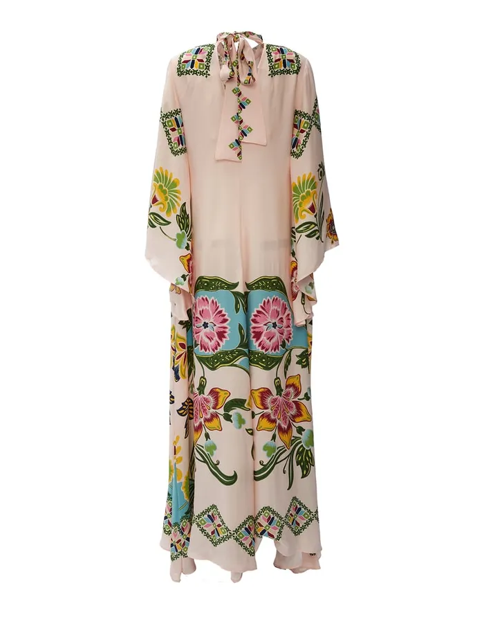 La Doublej Magnifico Dress Folk Flowers Azzurro Place In Pebbled Sable Women Dresses
