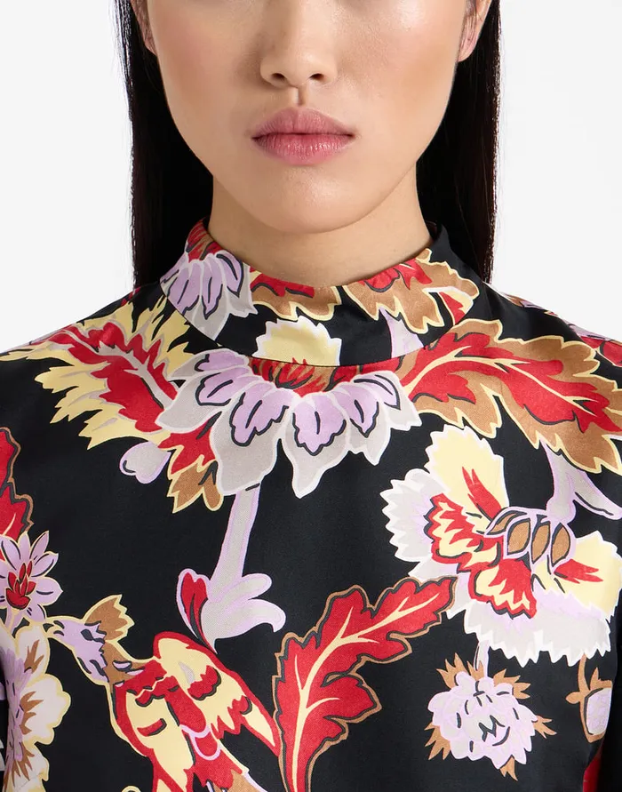La Doublej Make An Exit Top Lark Black In Silk Twill With Feathers Women Shirts and Tops