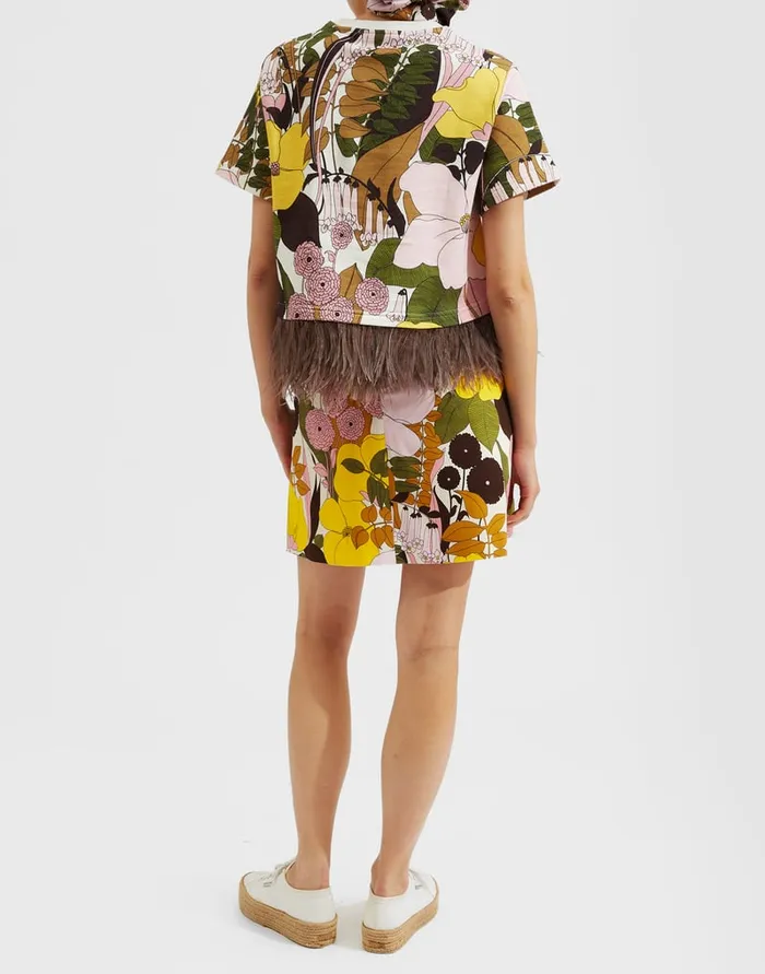 La Doublej Mini Skirt Big Flower Rose In Heavy Cotton Stretch Women Skirts