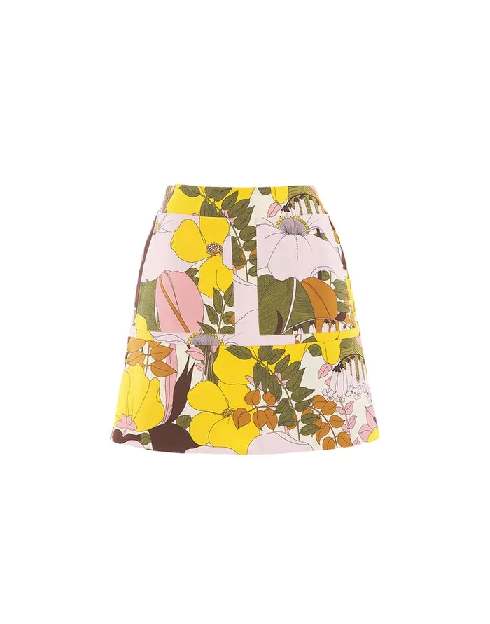 La Doublej Mini Skirt Big Flower Rose In Heavy Cotton Stretch Women Skirts