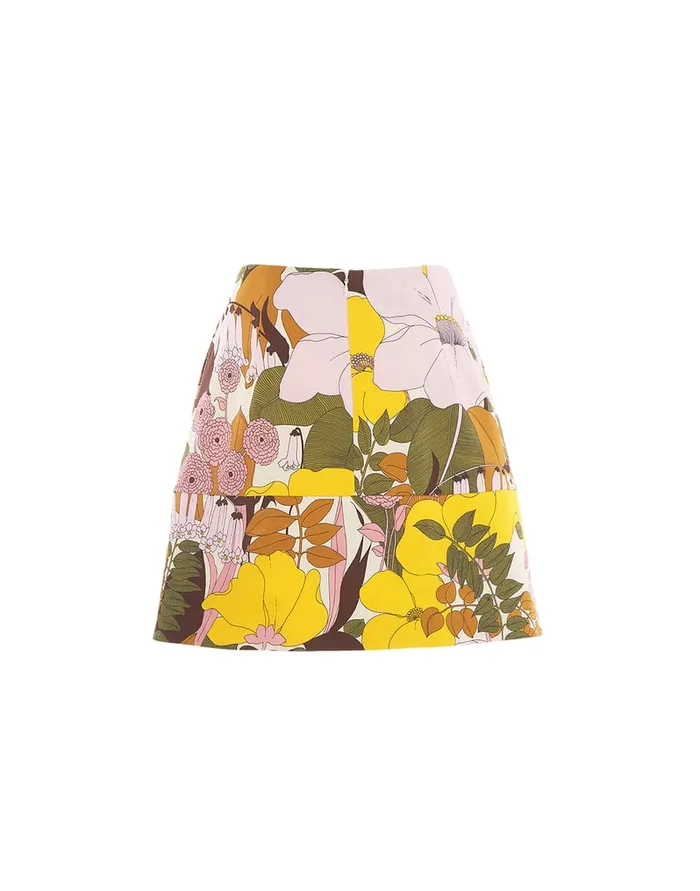 La Doublej Mini Skirt Big Flower Rose In Heavy Cotton Stretch Women Skirts
