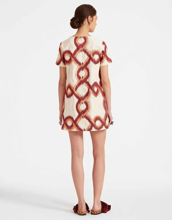 La Doublej Mini Swing Dress Tackle Burgundy In Jacquard Women Party Dressing