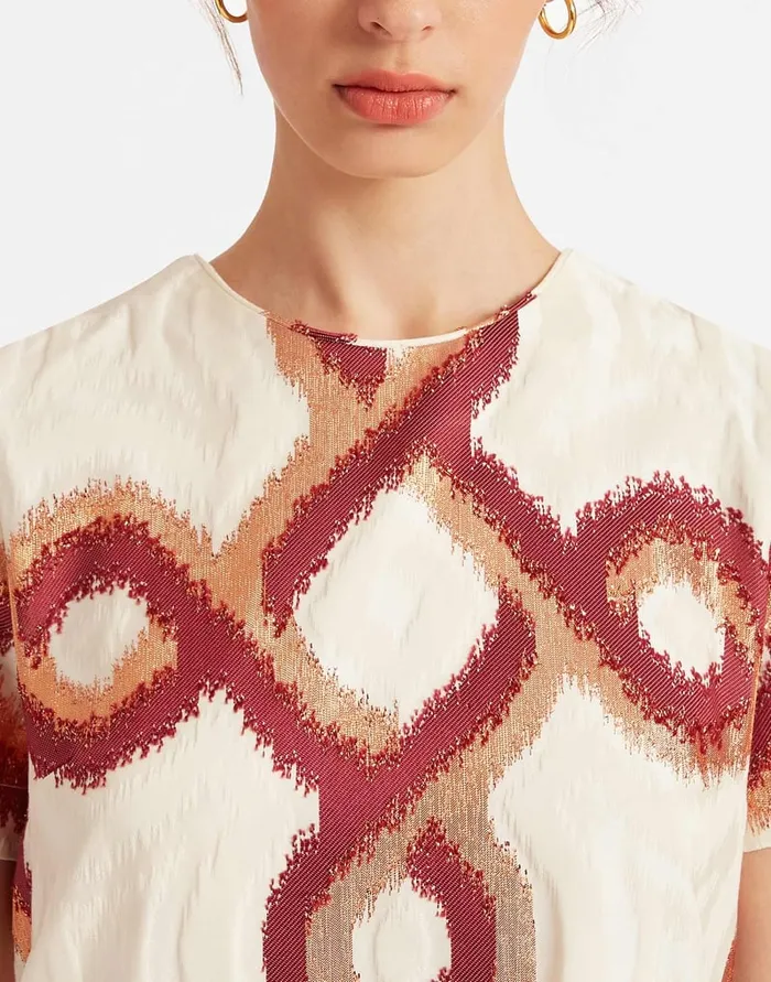 La Doublej Mini Swing Dress Tackle Burgundy In Jacquard Women Party Dressing