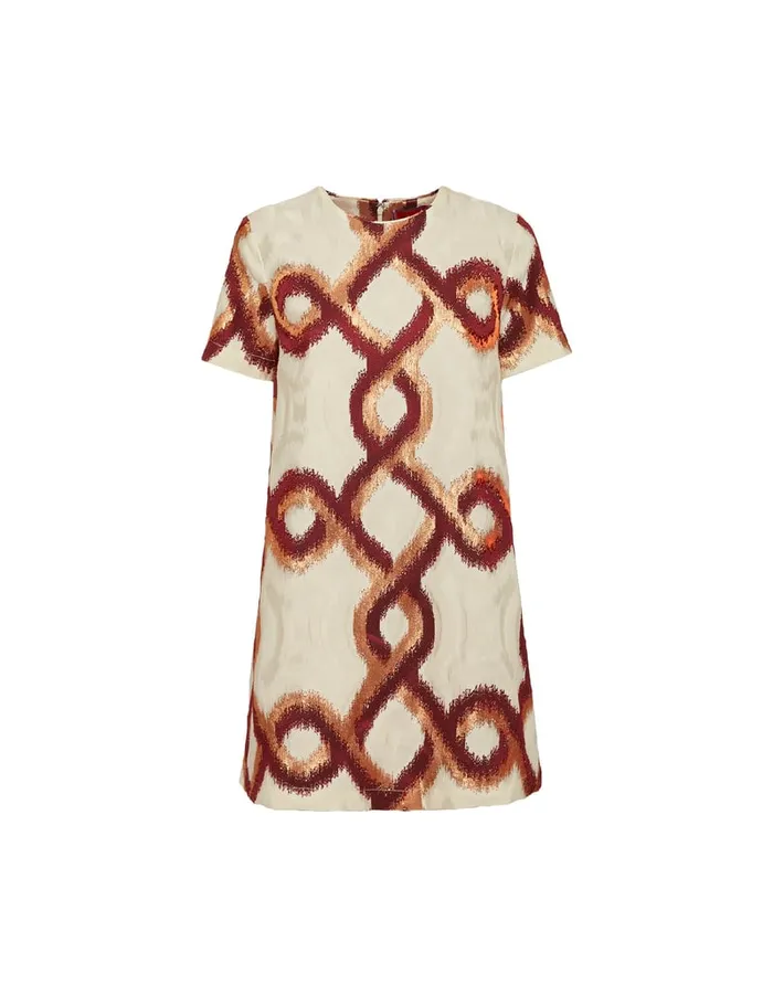 La Doublej Mini Swing Dress Tackle Burgundy In Jacquard Women Party Dressing