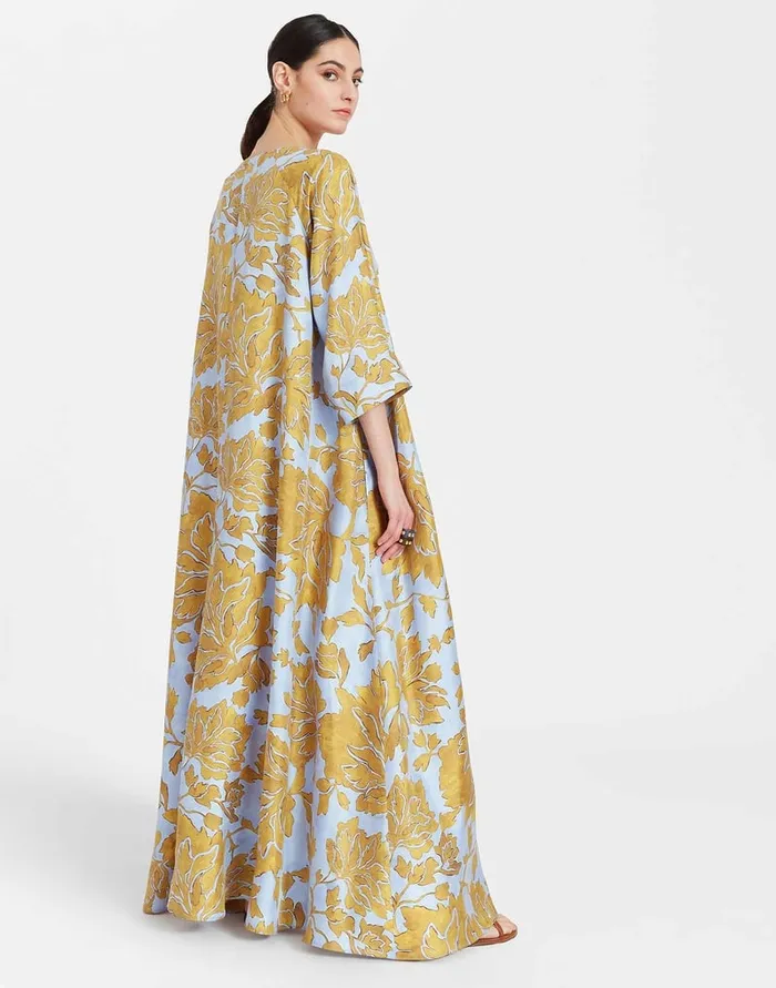 La Doublej Muumuu Dress Round Neck Tangle Light Blue In Silk Twill Women Dresses