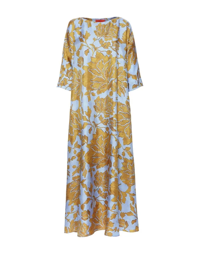 La Doublej Muumuu Dress Round Neck Tangle Light Blue In Silk Twill Women Dresses