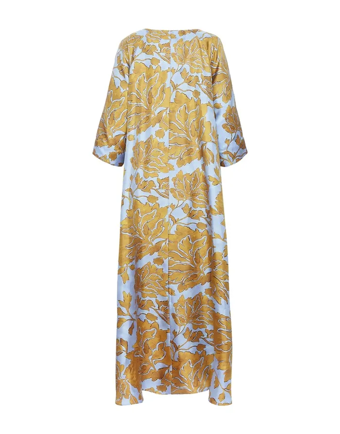 La Doublej Muumuu Dress Round Neck Tangle Light Blue In Silk Twill Women Dresses