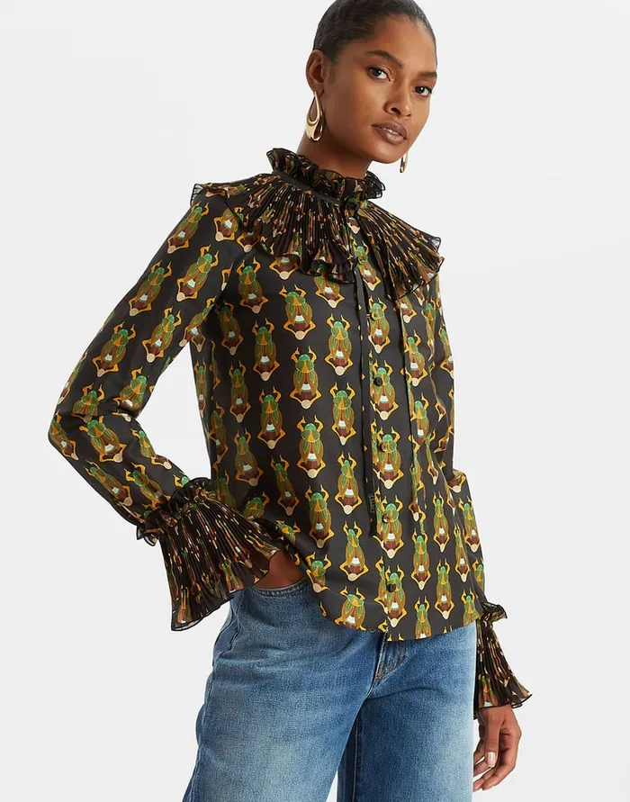 La Doublej Nefertiti Shirt Scarab Black In Silk Voile Women Shirts and Tops