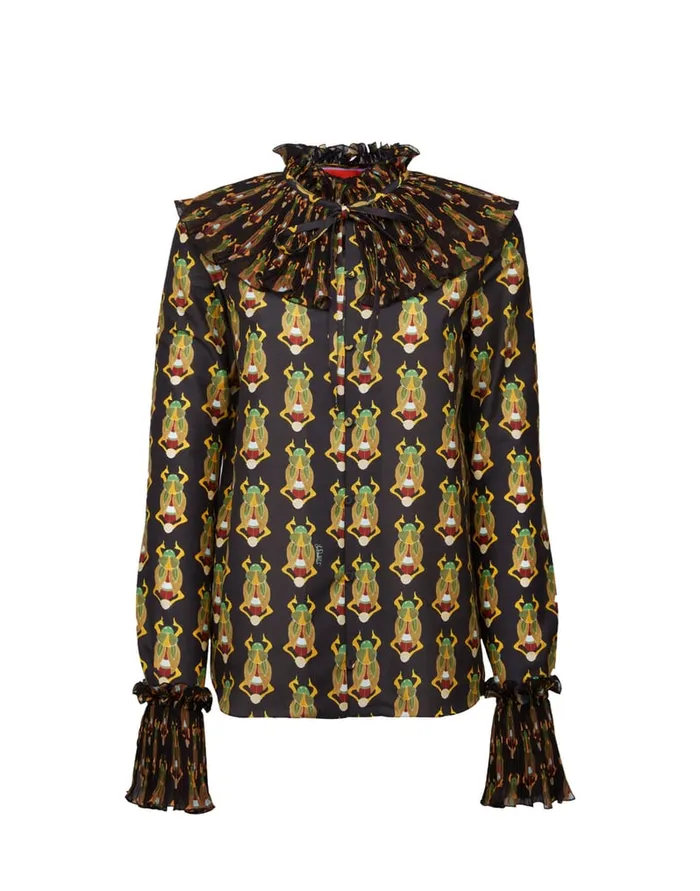La Doublej Nefertiti Shirt Scarab Black In Silk Voile Women Shirts and Tops