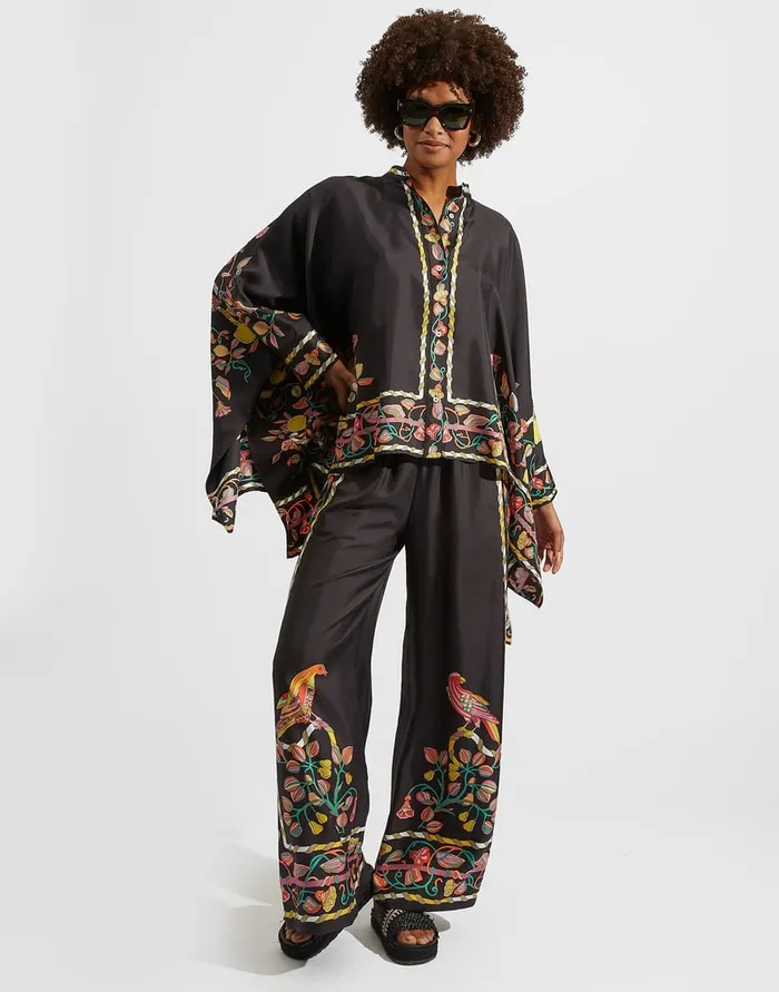 La Doublej Palazzo Pants Borboni Place Nero In Twill Silk Women Shorts and Pants
