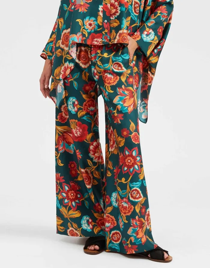 La Doublej Palazzo Pants Hottie Emerald In Silk Twill Women Party Dressing