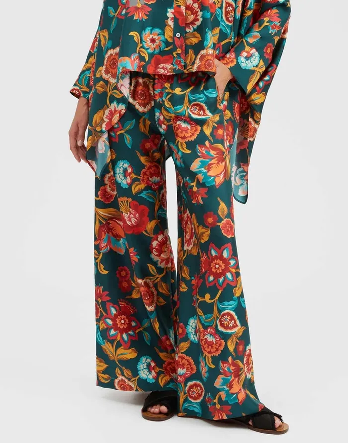 La Doublej Palazzo Pants Hottie Emerald In Silk Twill Women Party Dressing