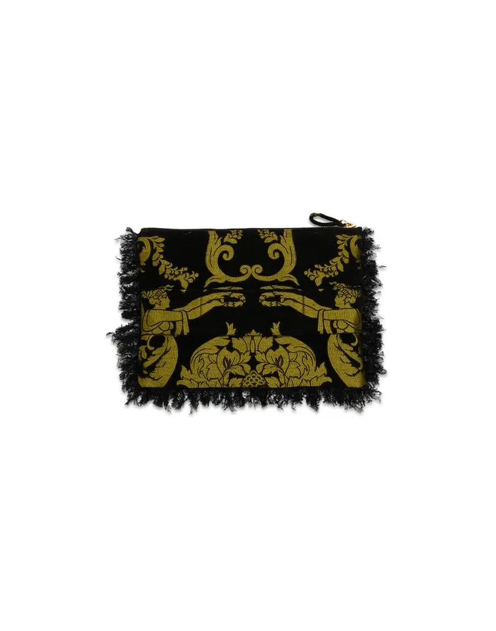 La Doublej Party Pochette Cherubs Black In Jacquard With Feathers Women Bags and Pochettes