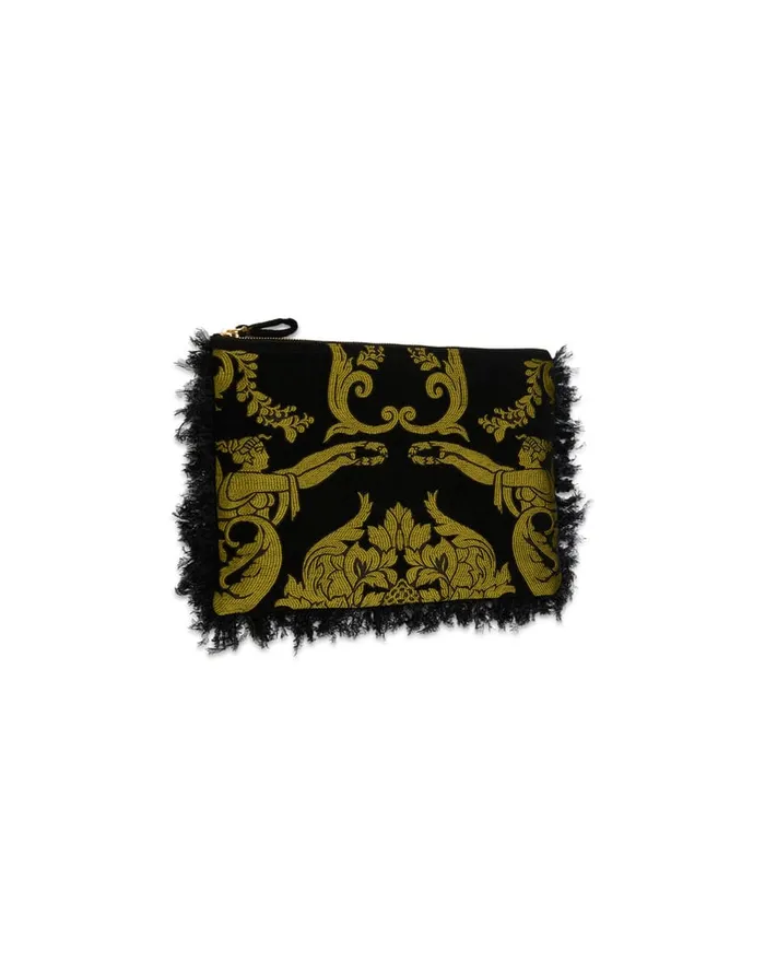 La Doublej Party Pochette Cherubs Black In Jacquard With Feathers Women Bags and Pochettes